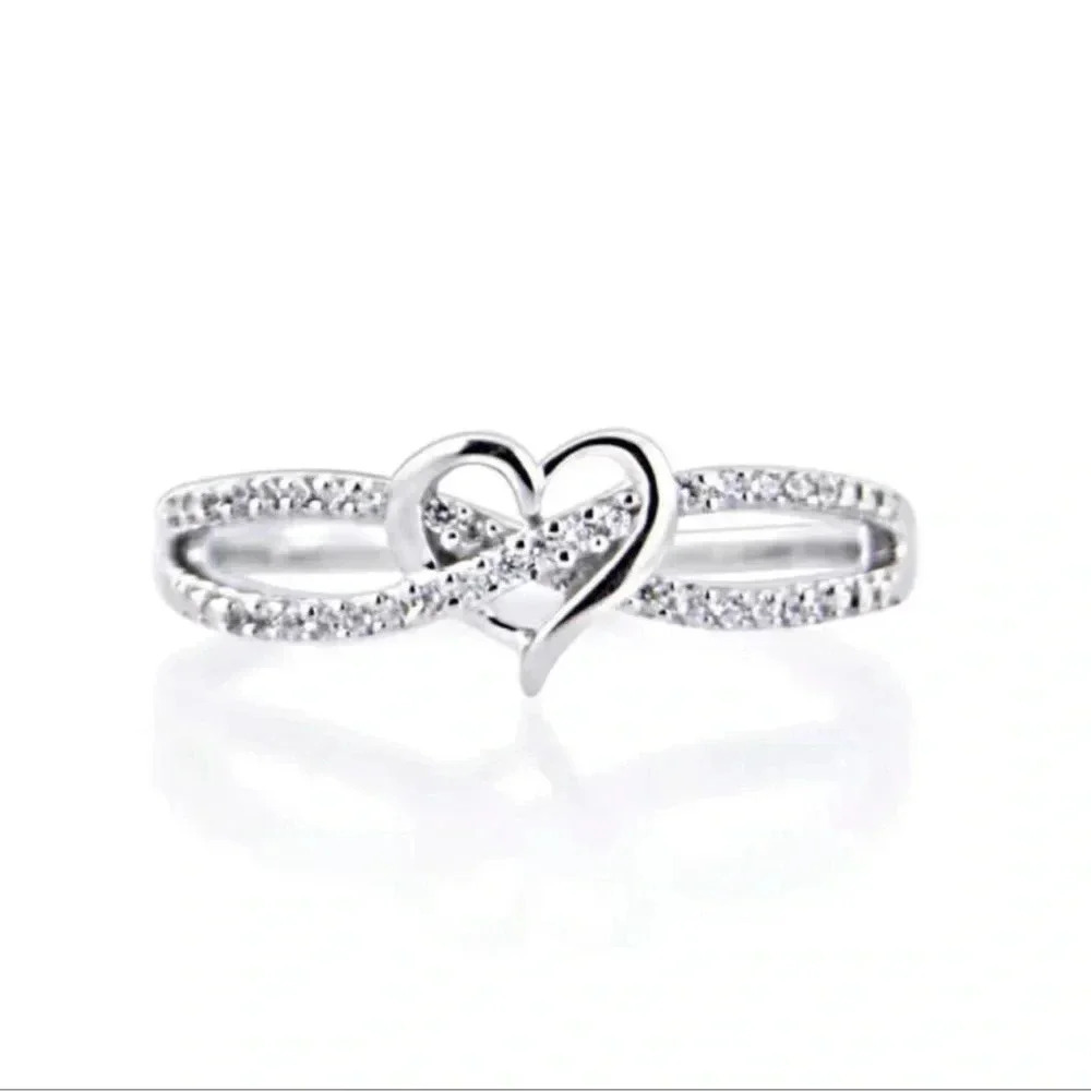 Infinity Heart Rhinestone Silver Ring